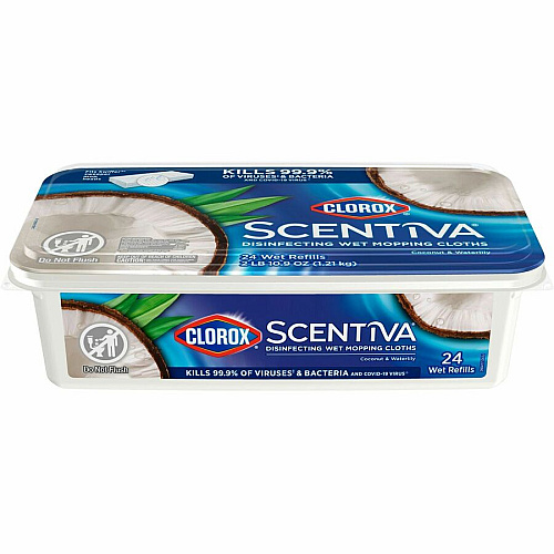 Clorox Scentiva Disinfecting Wet Mopping Cloth Refills - Coconut & Water Lily 5.9" Width x 11.4" Length - 24/Pack - 6 / Carton (32034CT)