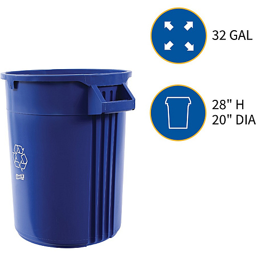 Genuine Joe Heavy-Duty Trash Container 32 gal Capacity - Side Handle, Venting Channel - Plastic - Blue - 6 / Carton (GJO60464CT)