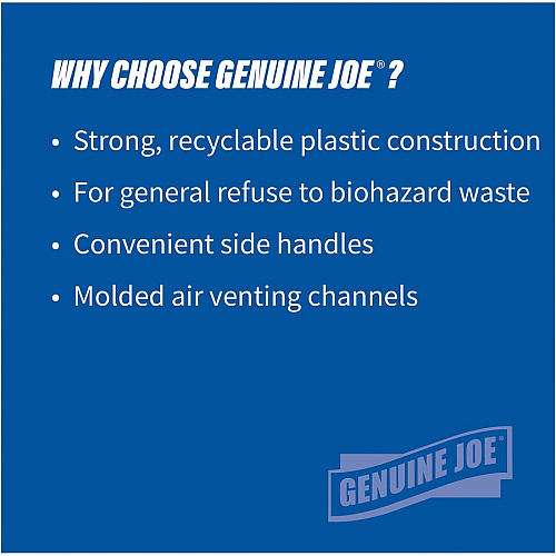 Genuine Joe Heavy-Duty Trash Container 32 gal Capacity - Side Handle, Venting Channel - Plastic - Blue - 6 / Carton (GJO60464CT)