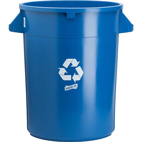 Genuine Joe Heavy-Duty Trash Container 32 gal Capacity - Side Handle, Venting Channel - Plastic - Blue - 6 / Carton (GJO60464CT)