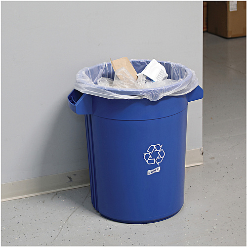 Genuine Joe Heavy-Duty Trash Container 32 gal Capacity - Side Handle, Venting Channel - Plastic - Blue - 6 / Carton (GJO60464CT)