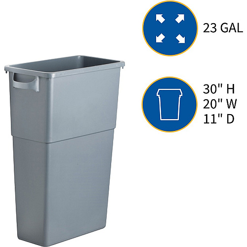 Genuine Joe 23-gallon Space-Saving Waste Container 23 gal Capacity - Rectangular - Handle - 30" Height x 20" Width x 11" Depth - Gray - 4 / Carton (GJO60465CT)