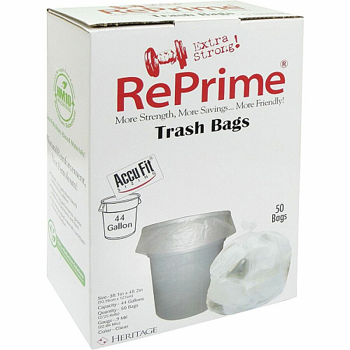 Heritage RePrime AccuFit 44-gal Can Liners 44 gal Capacity - 50" Length x 37" Width x 0.90 mil (23 Micron) Thickness - Low Density - Clear - Linear Low-Density Polyethylene (LLDPE) - Garbage - 50/Box - 4 / Carton (H7450TCRC1CT)