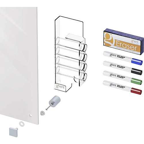 Ghent Harmony Dry Erase Board 36" (3 ft) Width x 24" (2 ft) Height - Tempered Glass Surface - White Back - Rectangle - Horizontal/Vertical - Magnetic - Square Corner, Accessory Holder, Long Lasting, Non-absorbent, Stain Resistant, Ghost Resist (HMYSM23WH)
