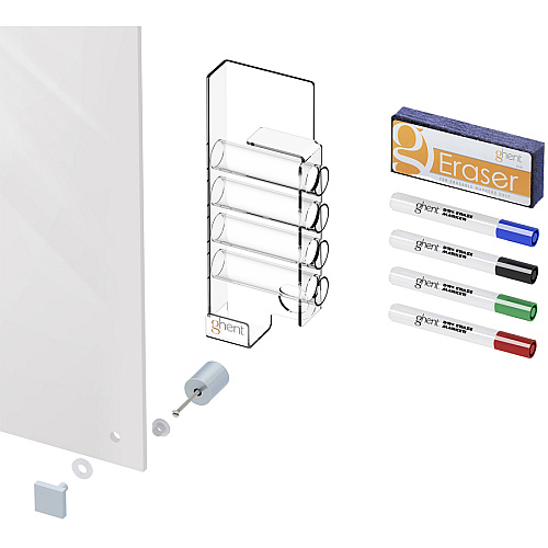 Ghent Harmony Dry Erase Board 48" (4 ft) Width x 48" (4 ft) Height - Tempered Glass Surface - White Back - Square - Horizontal/Vertical - Magnetic - Square Corner, Accessory Holder, Long Lasting, Non-absorbent, Stain Resistant, Ghost Resistant (HMYSM44WH)