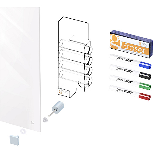Ghent Harmony Dry Erase Board 60" (5 ft) Width x 48" (4 ft) Height - Tempered Glass Surface - White Back - Rectangle - Horizontal/Vertical - Magnetic - Square Corner, Accessory Holder, Long Lasting, Non-absorbent, Stain Resistant, Ghost Resist (HMYSM45WH)