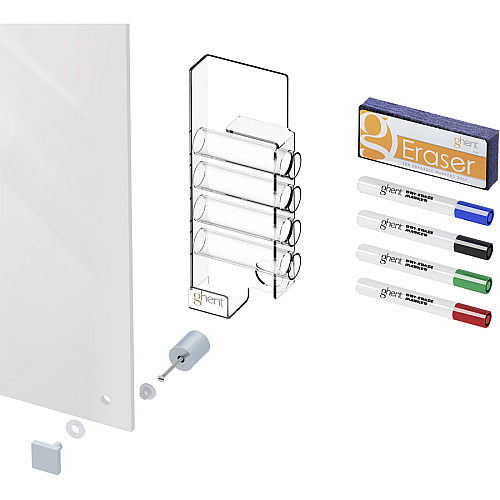 Ghent Harmony Dry Erase Board 96" (8 ft) Width x 48" (4 ft) Height - Tempered Glass Surface - White Back - Rectangle - Horizontal/Vertical - Magnetic - Square Corner, Accessory Holder, Long Lasting, Non-absorbent, Stain Resistant, Ghost Resist (HMYSM48WH)