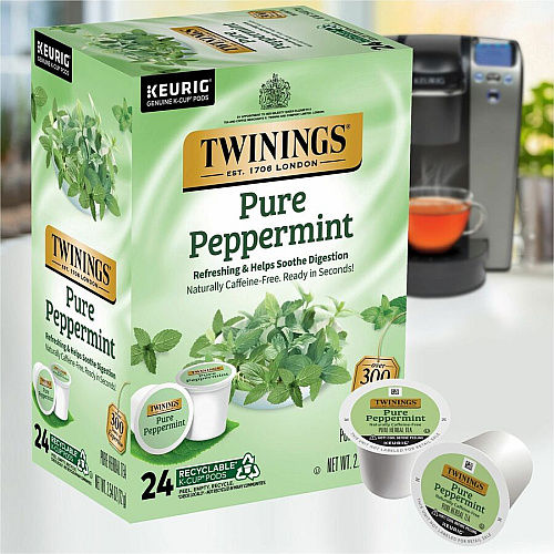 Twinings of London Pure Peppermint Herbal Tea K-Cup Herbal Tea - 0.1 oz - 24 / Box (08760)