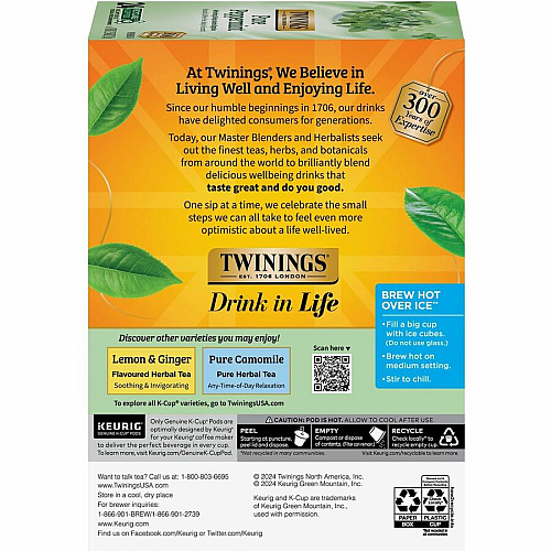 Twinings of London Pure Peppermint Herbal Tea K-Cup Herbal Tea - 0.1 oz - 24 / Box (08760)