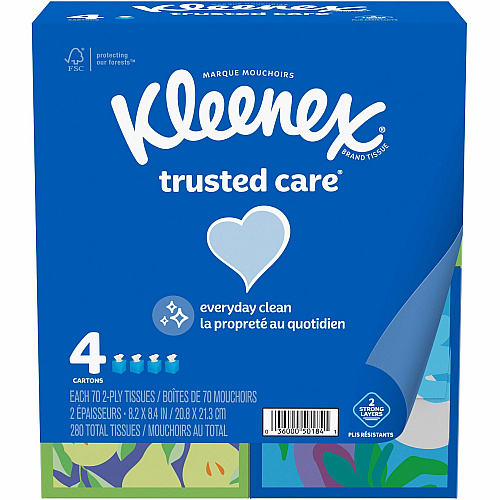Kleenex Trusted Care Tissues 2 Ply - 8.20" Width x 8.40" Length - White - 70/Box - 48 / Carton (50184CT)