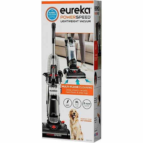 Eureka PowerSpeed Upright Vacuum Cleaner Bagless - Wand, Crevice Tool, Upholstery Tool, Dusting Brush - 12.60" Cleaning Width - Carpet, Hardwood - 25 ft Cable Length - 7 ft Hose Length - Foam - Black, Silver (180)