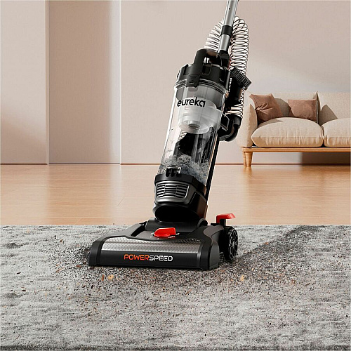 Eureka PowerSpeed Upright Vacuum Cleaner Bagless - Wand, Crevice Tool, Upholstery Tool, Dusting Brush - 12.60" Cleaning Width - Carpet, Hardwood - 25 ft Cable Length - 7 ft Hose Length - Foam - Black, Silver (180)