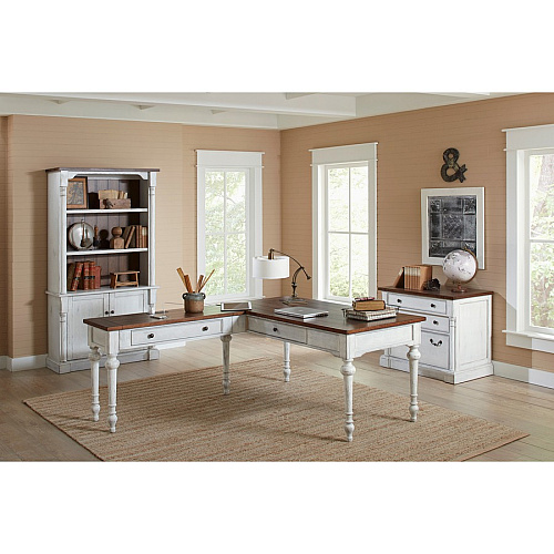 Martin Bookcase with Lower Doors 2 Door(s) - 4 Shelve(s) - 3 Adjustable Shelf(ves) - Finish: Weathered Wire Brushed Chalk - Rustic Knotty Cherry Table Top - 1 Each (IMDU4278D)
