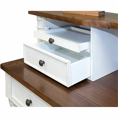 Martin 70" Credenza - 5-Drawer 30" Height x 70" Width x 24" Depth - Total Drawer(s): 5 - Finish: Weathered Wire Brushed Chalk - Rustic Knotty Cherry Table Top - 1 Each (IMDU689)