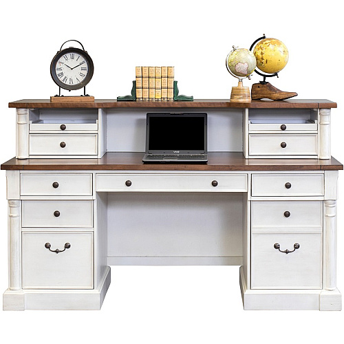 Martin 70" Credenza - 5-Drawer 30" Height x 70" Width x 24" Depth - Total Drawer(s): 5 - Finish: Weathered Wire Brushed Chalk - Rustic Knotty Cherry Table Top - 1 Each (IMDU689)