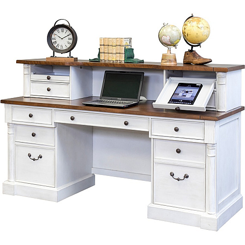 Martin 70" Credenza - 5-Drawer 30" Height x 70" Width x 24" Depth - Total Drawer(s): 5 - Finish: Weathered Wire Brushed Chalk - Rustic Knotty Cherry Table Top - 1 Each (IMDU689)