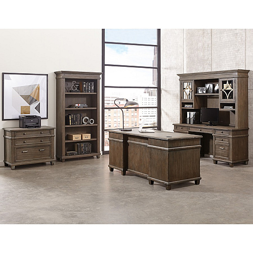 Martin Carson Sit/Stand Desk Top, 3 Utility Drawers, Power Center Sold with 384B Total Drawer(s): 3 - 1 Shelve(s) - Material: Veneer, Solid Lumber - Finish: Weathered Dove - 1 Each (IMCA384T)