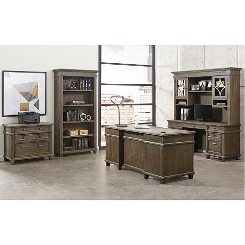 Martin Carson Double Pedestal Desk - 7-Drawer Total Drawer(s): 7 - Double Pedestal - Material: Veneer, Solid Lumber - Finish: Weathered Dove - 1 Each (IMCA680)