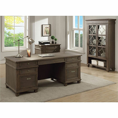 Martin Carson Glass Display Case 2 Door(s) - 3 Shelve(s) - 2 Adjustable Shelf(ves) - Material: Solid Lumber, Veneer - Finish: Weathered Dove - 1 Each (IMCA4270)