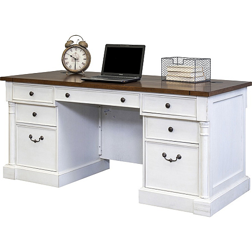 Martin Double Pedestal Executive Desk 7-Drawer 30" Height x 66" Width x 30" Depth - Total Drawer(s): 7 - Double Pedestal - Finish: Weathered Wire Brushed Chalk - Rustic Knotty Cherry Table Top - 1 Each (IMDU680)