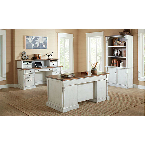 Martin Double Pedestal Executive Desk 7-Drawer 30" Height x 66" Width x 30" Depth - Total Drawer(s): 7 - Double Pedestal - Finish: Weathered Wire Brushed Chalk - Rustic Knotty Cherry Table Top - 1 Each (IMDU680)