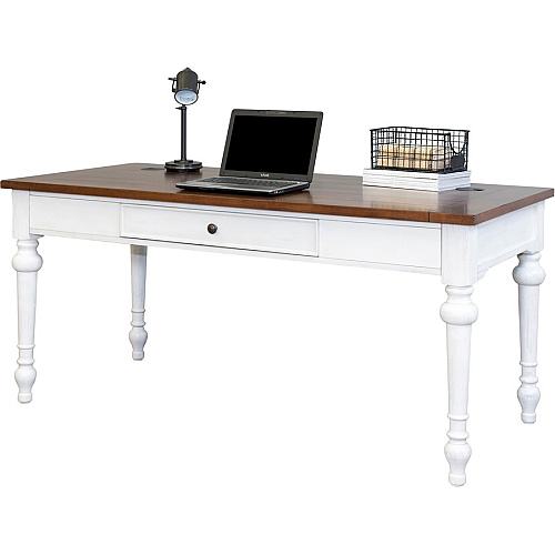 Martin Writing Desk, Drop Front Pencil Drawer, 2 Grommets Total Drawer(s): 1 - Finish: Weathered Wire Brushed Chalk - Rustic Knotty Cherry Table Top - 1 Each (IMDU686)