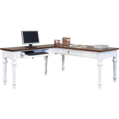 Martin Writing Desk, Drop Front Pencil Drawer, 2 Grommets Total Drawer(s): 1 - Finish: Weathered Wire Brushed Chalk - Rustic Knotty Cherry Table Top - 1 Each (IMDU686)