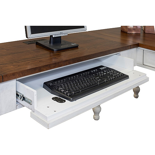 Martin Writing Desk, Drop Front Pencil Drawer, 2 Grommets Total Drawer(s): 1 - Finish: Weathered Wire Brushed Chalk - Rustic Knotty Cherry Table Top - 1 Each (IMDU686)