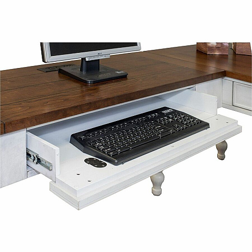 Martin Writing Desk, Drop Front Pencil Drawer, 2 Grommets Total Drawer(s): 1 - Finish: Weathered Wire Brushed Chalk - Rustic Knotty Cherry Table Top - 1 Each (IMDU686)