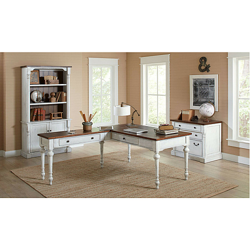 Martin Writing Desk, Drop Front Pencil Drawer, 2 Grommets Total Drawer(s): 1 - Finish: Weathered Wire Brushed Chalk - Rustic Knotty Cherry Table Top - 1 Each (IMDU686)