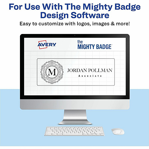 The Mighty Badge by Avery The Mighty Badge&reg; by Avery&reg; The Mighty Badge Printable Insert Sheets, 100 Clear Inserts, Inkjet 1" x 3" - Printable, Non-adhesive, Reusable, Easy Peel - Clear - 100 / Pack (71209)