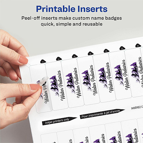 The Mighty Badge by Avery The Mighty Badge&reg; by Avery&reg; The Mighty Badge Printable Insert Sheets, 100 Clear Inserts, Inkjet 1" x 3" - Printable, Non-adhesive, Reusable, Easy Peel - Clear - 100 / Pack (71209)