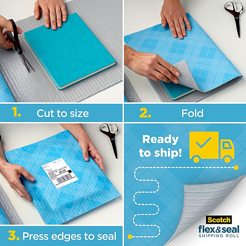 Scotch Flex & Seal Shipping Roll 15" Width x 20 ft Length - Durable, Water Resistant, Tear Resistant, Cushioned, Recyclable - Blue - 1Each (FS1520)