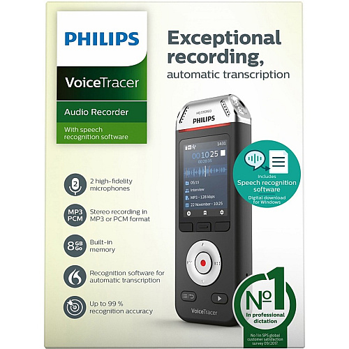 Philips VoiceTracer DVT2810 Voice Recorder with Speech Transcription Software
