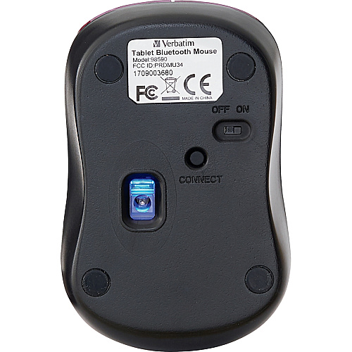 Verbatim Bluetooth&reg; Wireless Tablet Multi-Trac Blue LED Mouse - Garnet Blue LED/Optical - Wireless - Bluetooth - Garnet - 1600 dpi - 3 Button(s) - Symmetrical - 1 Each (70240)