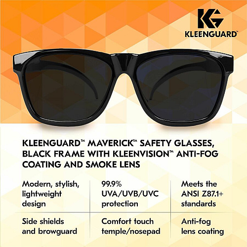 Kleenguard V30 Maverick Eye Protection Recommended for: Outdoor - Universal - UVC, Flying Particle, Fog, UVB, UVA, Impact Protection - Smoke Gray, Black - Smoke Lens - Black Frame - Anti-fog, Anti-scratch, Comfortable, Lightweight, Durable - 1 Eac (49311)