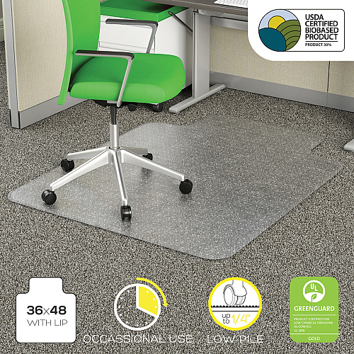 Deflecto EconoMat Chair Mat Commercial, Carpet - 48" Length x 36" Width x 0.100" Thickness - Lip Size 10" Length x 19" Width - Clear - 1 Each (CM11113PB)
