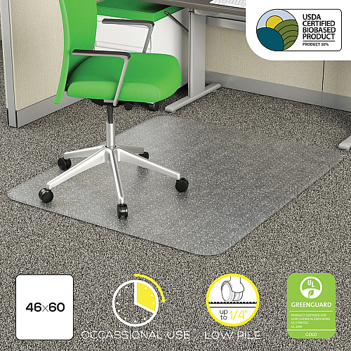 Deflecto EconoMat Chair Mat Commercial, Carpet - 60" Length x 46" Width x 0.100" Thickness - Rectangular - Clear - 1 Each (CM11443FPB)