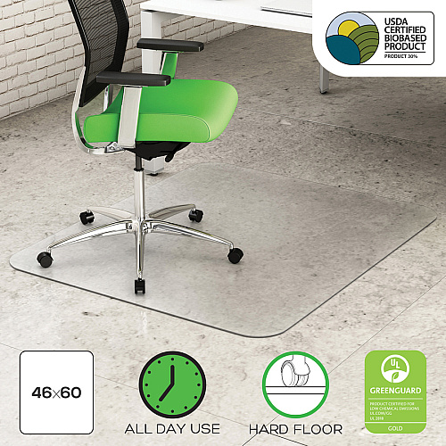 Deflecto Earth Source Hard Floor Mat Commercial, Carpet, Hard Floor - 60" Length x 46" Width x 0.100" Thickness - Rectangular - Clear - 1 Each (CM2E442FPB)