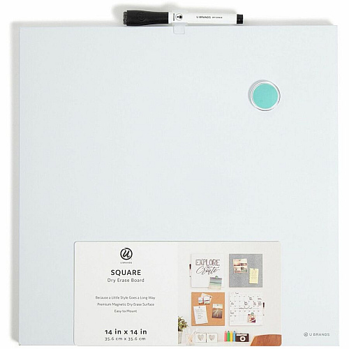 U Brands Magnetic Dry Erase Board 14" (1.2 ft) Width x 14" (1.2 ft) Height - White Painted Steel Surface - Square - Horizontal/Vertical - Magnetic - 1 Each (460U0004)