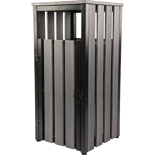 Lorell Faux Wood Outdoor Waste Bin Rectangular - Weather Resistant - 33.6" Height - Polystyrene - Weathered Charcoal - 1 Each (LLR42693)