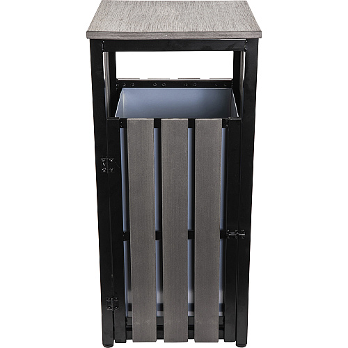 Lorell Faux Wood Outdoor Waste Bin Rectangular - Weather Resistant - 33.6" Height - Polystyrene - Weathered Charcoal - 1 Each (LLR42693)