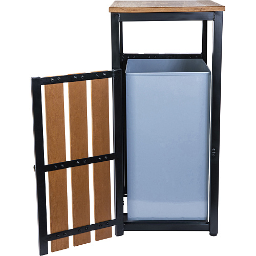 Lorell Faux Wood Outdoor Waste Bin Rectangular - Weather Resistant - 33.6" Height x 15.8" Width x 15.8" Depth - Polystyrene - Teak - 1 Each (LLR42692)
