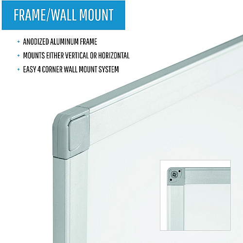 Bi-silque Ayda Steel Dry Erase Board 36" (3 ft) Width x 24" (2 ft) Height - White Steel Surface - Aluminum Frame - Rectangle - Horizontal/Vertical - Magnetic - 1 Each (MA03759214)