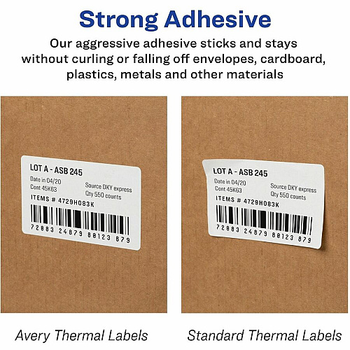 Avery&reg; Direct Thermal Roll Labels 3 1/2" Height x 1 1/8" Width - Permanent Adhesive - Rectangle - Thermal - Bright White - Paper - Water Resistant - Permanent Adhesive, Scratch Resistant, Smudge Resistant, Grease Resistant, BPA Free, Stick & S (04183)