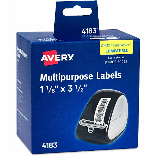 Avery&reg; Direct Thermal Roll Labels 3 1/2" Height x 1 1/8" Width - Permanent Adhesive - Rectangle - Thermal - Bright White - Paper - Water Resistant - Permanent Adhesive, Scratch Resistant, Smudge Resistant, Grease Resistant, BPA Free, Stick & S (04183)