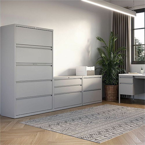 Lorell Fortress Series Lateral File 42" Width x 18.6" Depth x 67.6" Height - 5 x Drawer(s) for File - Letter, Legal, A4 - Lateral - Hanging Rail, Magnetic Label Holder, Locking Drawer, Locking Bar, Ball Bearing Slide, Reinforced Base, Adjustabl (LLR00036)