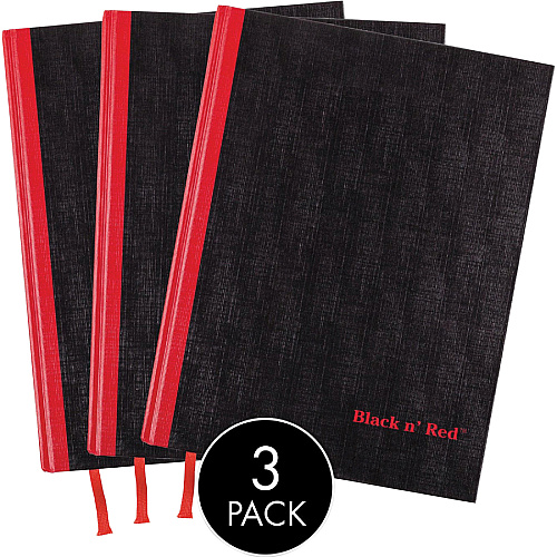 Black n' Red Casebound Hardcover Notebook 3-pack Case Bound - 12" Height x 8.5" Width x 1.7" Length - Matte Cover - Hard Cover, Bleed Resistant, Ribbon Marker - 3 / Pack (400123487)