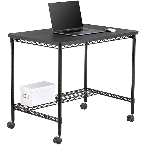 Safco Mobile Wire Desk Melamine, Black Top - 35.75" Table Top Width x 24" Table Top Depth - 30.75" Height - Assembly Required - Black - 1 Each (5203BL)