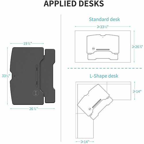 Lorell Electric Desk Riser with Wireless Device Charging 20" Height x 19.25" Width x 33.50" Depth - Desktop - Black (LLR99530)